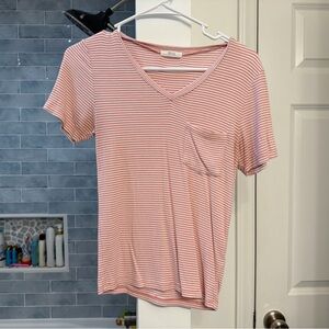 Active USA Pink Striped V-Neck Tee